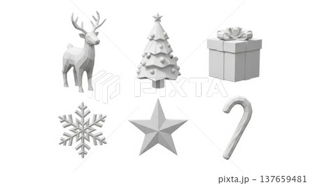 Minimalist geometric christmas icons deer, tree, gift, snowflake, star, candy cane 137659481