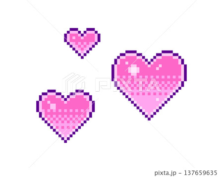 ドット絵　グラデーションのかわいいピンク色のハートの装飾イラスト　ピクセルアート　デコレーション 137659635