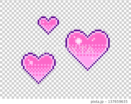 Pixel art, cute pink heart decoration illustration with gradient. 137659635