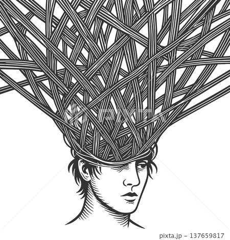 Human Head With Chaotic Thought Lines vector 137659817