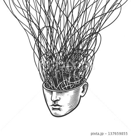 Human Head With Chaotic Thought Lines vector 137659855