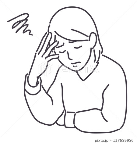 悩む様子の女性　線のみ 137659956