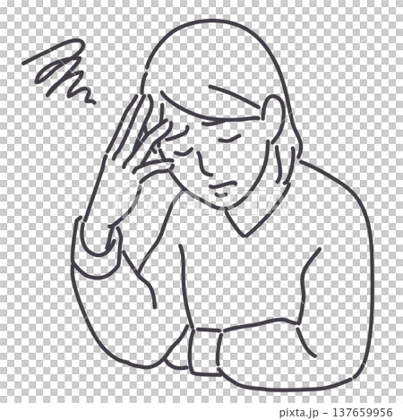 悩む様子の女性　線のみ 137659956