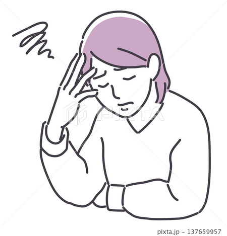 悩む様子の女性　線のみ 137659957