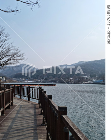 It is a walking trail next to the lakeside. It is a walking trail next to the lakeside. 137659998