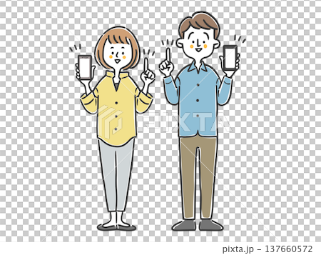 スマホを持って説明する夫婦のイラストセット 全身 ベクター スマホを持って説明する夫婦のイラストセット 全身 ベクター 137660572