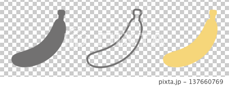 バナナアイコン3種セット(カラー・線画・モノクロ) バナナアイコン3種セット(カラー・線画・モノクロ) 137660769