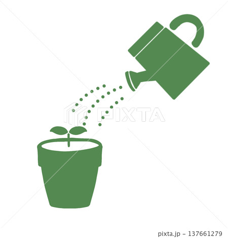 ガーデニング道具と双葉のイラスト素材(緑) 137661279