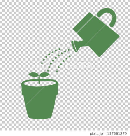 ガーデニング道具と双葉のイラスト素材(緑) 137661279