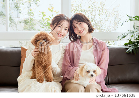 トイプードルとマルチーズと暮らす女性たち 犬のいるライフスタイル トイプードルとマルチーズと暮らす女性たち 犬のいるライフスタイル 137661639