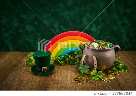 St. Patrick's day celebration with pot of gold St. Patrick's day celebration with pot of gold 137662034