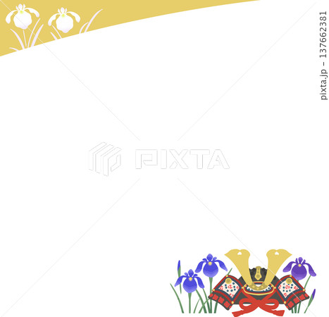 端午の節句の兜と菖蒲のフレーム 正方形枠ベクターイラスト（背景透過） 137662381