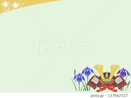 端午の節句の兜と菖蒲のフレーム背景 横長ポスターベクターイラスト 端午の節句の兜と菖蒲のフレーム背景 横長ポスターベクターイラスト 137662527