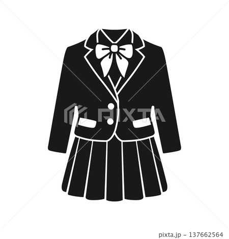Girl school uniform silhouette icon in flat style. Education wear vector illustration on isolated background. Woman garment sign business concept. Girl school uniform silhouette icon in flat style. Education wear vector illustration on isolated background. Woman garment sign business concept. 137662564