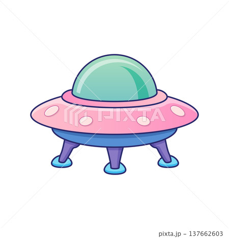 UFO spaceship colorful icon in flat style. Spacecraft vector illustration on isolated background. Futuristic transport sign business concept. UFO spaceship colorful icon in flat style. Spacecraft vector illustration on isolated background. Futuristic transport sign business concept. 137662603
