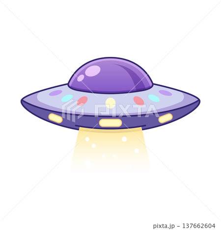 UFO spaceship colorful icon in flat style. Spacecraft vector illustration on isolated background. Futuristic transport sign business concept. UFO spaceship colorful icon in flat style. Spacecraft vector illustration on isolated background. Futuristic transport sign business concept. 137662604