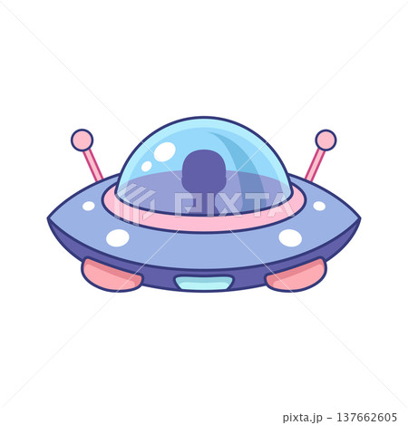 UFO spaceship colorful icon in flat style. Spacecraft vector illustration on isolated background. Futuristic transport sign business concept. 137662605