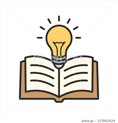 Knowledge or education icon in flat style. School study vector illustration on isolated background. Reading book for inspiration sign business concept. 137662624