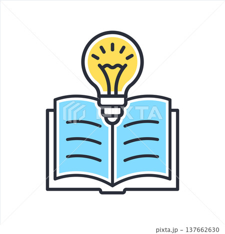 Knowledge or education icon in flat style. School study vector illustration on isolated background. Reading book for inspiration sign business concept. 137662630