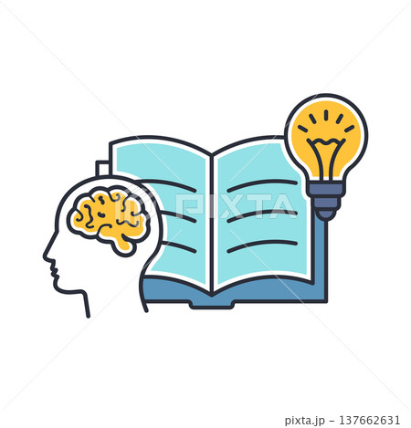 Knowledge or education icon in flat style. School study vector illustration on isolated background. Reading book for inspiration sign business concept. Knowledge or education icon in flat style. School study vector illustration on isolated background. Reading book for inspiration sign business concept. 137662631