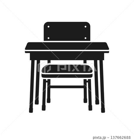 School desk icon in cartoon flat style. Education chair and table vector illustration on isolated background. College furniture sign business concept. 137662688