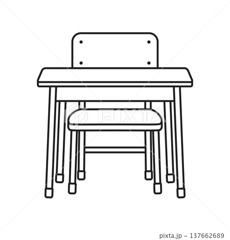 School desk icon in cartoon flat style. Education chair and table linear stroke vector illustration on isolated background. College furniture sign business concept. 137662689