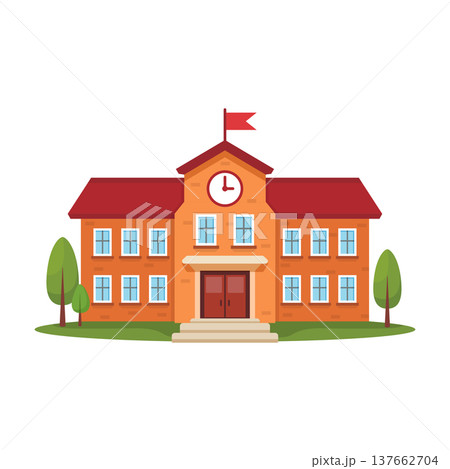 School building icon in cartoon flat style. Education house vector illustration on isolated background. College and institute sign business concept. 137662704