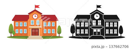 School building icon in cartoon flat style. Education house vector illustration on isolated background. College and institute sign business concept. School building icon in cartoon flat style. Education house vector illustration on isolated background. College and institute sign business concept. 137662706