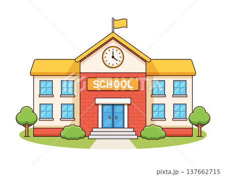 School building icon in cartoon flat style. Education house vector illustration on isolated background. College and institute sign business concept. School building icon in cartoon flat style. Education house vector illustration on isolated background. College and institute sign business concept. 137662715