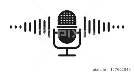 Microphone icon silhouette in flat style. Karaoke equipment vector illustration on isolated background. Podcast sign business concept. 137662840