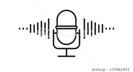 Microphone icon in outline stroke flat style. Karaoke equipment vector illustration on isolated background. Podcast sign business concept. 137662841