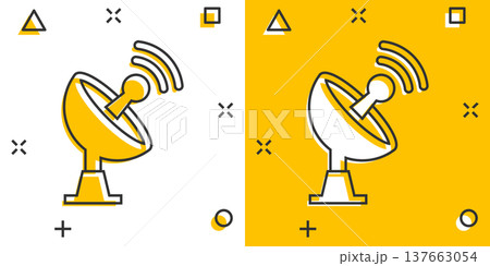 Satellite antenna tower icon in comic style. Broadcasting cartoon Satellite antenna tower icon in comic style. Broadcasting cartoon 137663054