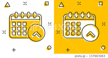 Calendar icon in comic style. Agenda cartoon vector illustration on white isolated background. Schedule planner splash effect business concept. 137663063