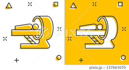 Radiology icon in comic style. Tomography cartoon vector illustration on white isolated background. Mri scanner splash effect business concept. Radiology icon in comic style. Tomography cartoon vector illustration on white isolated background. Mri scanner splash effect business concept. 137663070