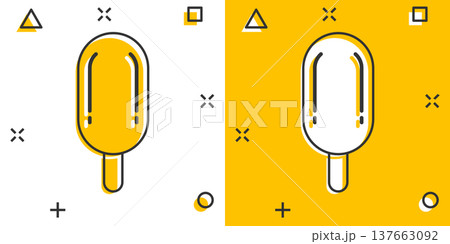 Ice cream icon in comic style. Sundae cartoon vector illustration on white isolated background. Sorbet dessert splash effect business concept. Ice cream icon in comic style. Sundae cartoon vector illustration on white isolated background. Sorbet dessert splash effect business concept. 137663092
