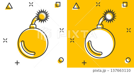 Bomb icon in comic style. Dynamite cartoon vector illustration on white isolated background. C4 tnt splash effect business concept. Bomb icon in comic style. Dynamite cartoon vector illustration on white isolated background. C4 tnt splash effect business concept. 137663110