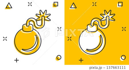 Bomb icon in comic style. Dynamite cartoon vector illustration on white isolated background. C4 tnt splash effect business concept. 137663111