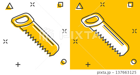 Saw blade icon in comic style. Working tools cartoon vector illustration on white isolated background. Hammer splash effect business concept. Saw blade icon in comic style. Working tools cartoon vector illustration on white isolated background. Hammer splash effect business concept. 137663125