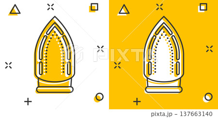 Iron icon in comic style. Laundry equipment cartoon vector illustration on white isolated background. Ironing splash effect business concept. Iron icon in comic style. Laundry equipment cartoon vector illustration on white isolated background. Ironing splash effect business concept. 137663140