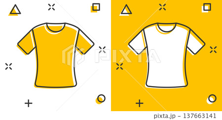Tshirt icon in comic style. Casual clothes cartoon vector illustration on white isolated background. Polo wear splash effect business concept. 137663141