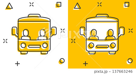 Bus icon in comic style. Coach cartoon vector illustration on white isolated background. Autobus vehicle splash effect business concept. Bus icon in comic style. Coach cartoon vector illustration on white isolated background. Autobus vehicle splash effect business concept. 137663246