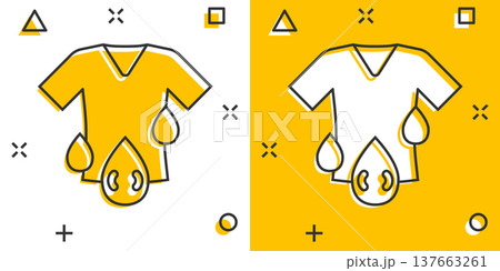 T-shirt washing icon in comic style. Clothes dry cartoon vector illustration on white isolated background. Shirt laundry splash effect business concept. 137663261