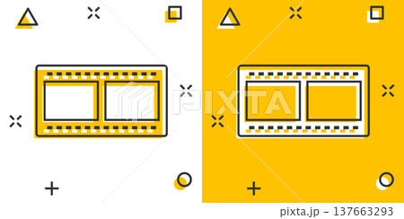 Film icon in comic style. Movie cartoon vector illustration on white isolated background. Play video splash effect business concept. Film icon in comic style. Movie cartoon vector illustration on white isolated background. Play video splash effect business concept. 137663293