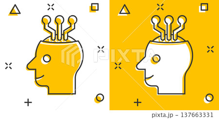 Mind awareness icon in comic style. Idea human cartoon vector illustration on white isolated background. Customer brain splash effect business concept. Mind awareness icon in comic style. Idea human cartoon vector illustration on white isolated background. Customer brain splash effect business concept. 137663331