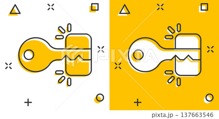Locker icon in comic style. Padlock password cartoon vector illustration on white isolated background. Key unlock splash effect business concept. Locker icon in comic style. Padlock password cartoon vector illustration on white isolated background. Key unlock splash effect business concept. 137663546