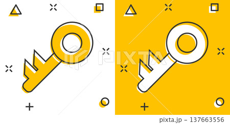 Key icon in comic style. Password cartoon vector illustration on white isolated background. Access splash effect business concept. Key icon in comic style. Password cartoon vector illustration on white isolated background. Access splash effect business concept. 137663556