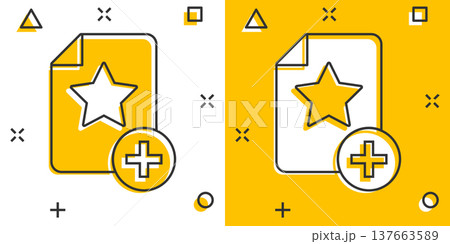 Document with star icon in comic style. Wish list cartoon vector illustration on white isolated background. Favorite purchase splash effect business concept. Document with star icon in comic style. Wish list cartoon vector illustration on white isolated background. Favorite purchase splash effect business concept. 137663589