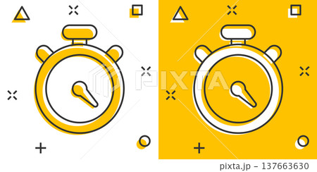 Clock icon in comic style. Watch cartoon vector illustration on white isolated background. Timer splash effect business concept. 137663630