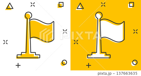 Flag icon in comic style. Pin cartoon vector illustration on white isolated background. Flagpole splash effect business concept. 137663635