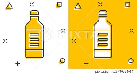 Bottle milk icon in comic style. Flask cartoon vector illustration on white isolated background. Drink container splash effect business concept. Bottle milk icon in comic style. Flask cartoon vector illustration on white isolated background. Drink container splash effect business concept. 137663644